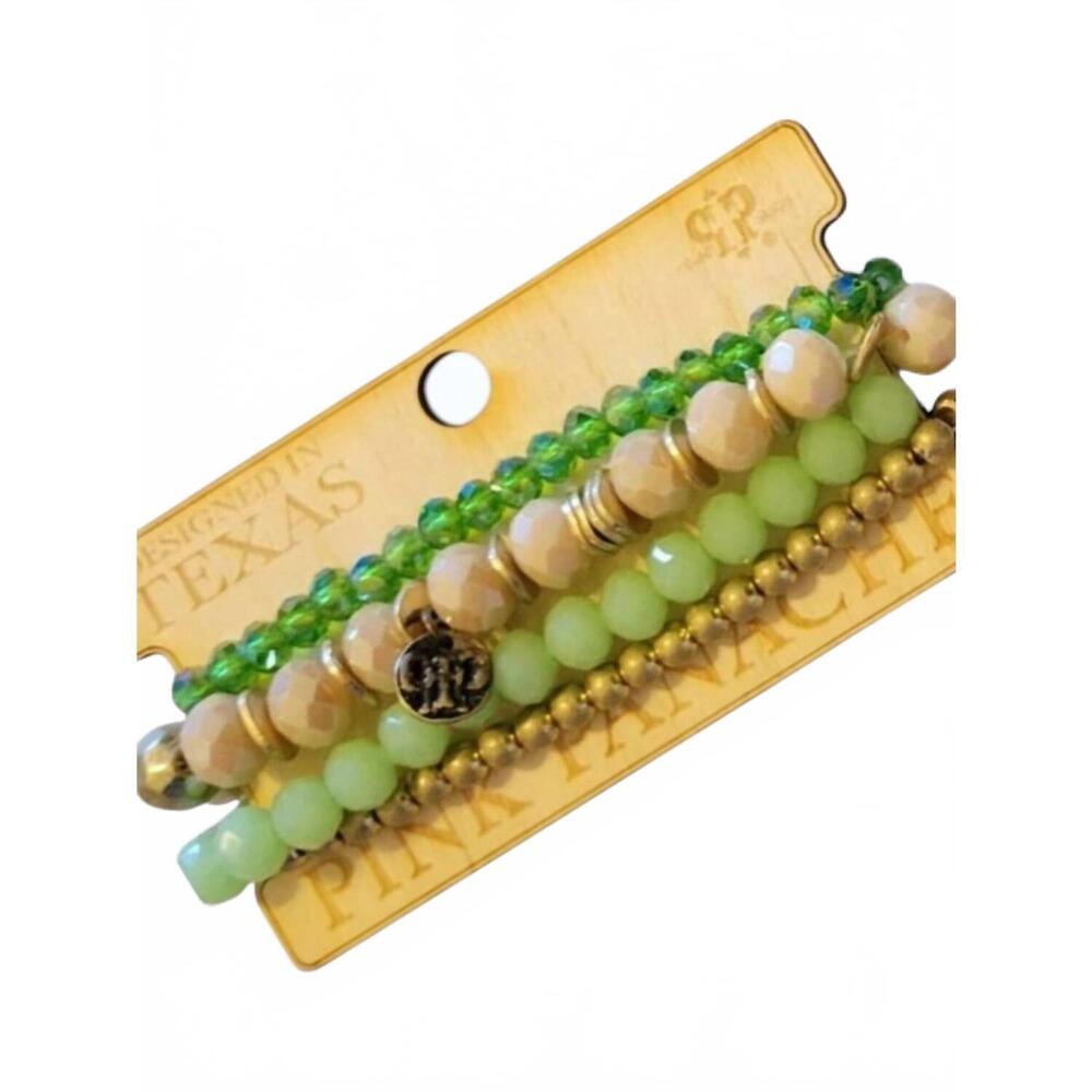 NEW PINK PANACHE women's stretch stack bracelet set in green/taupe/gold beaded - Picture 2 of 2